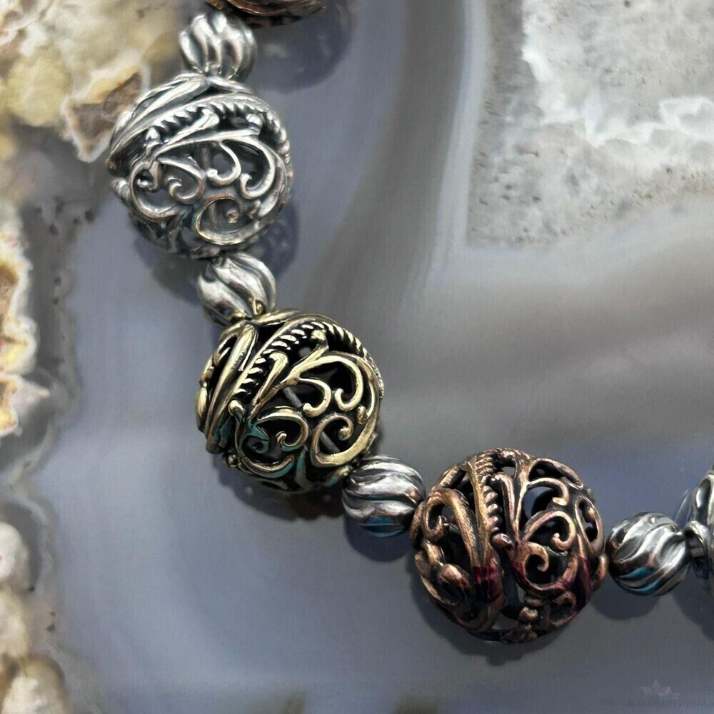 Carolyn Pollack Sterling, Brass, Copper Decorated Swirl Beads Bracelet For Women - Picture 6 of 10